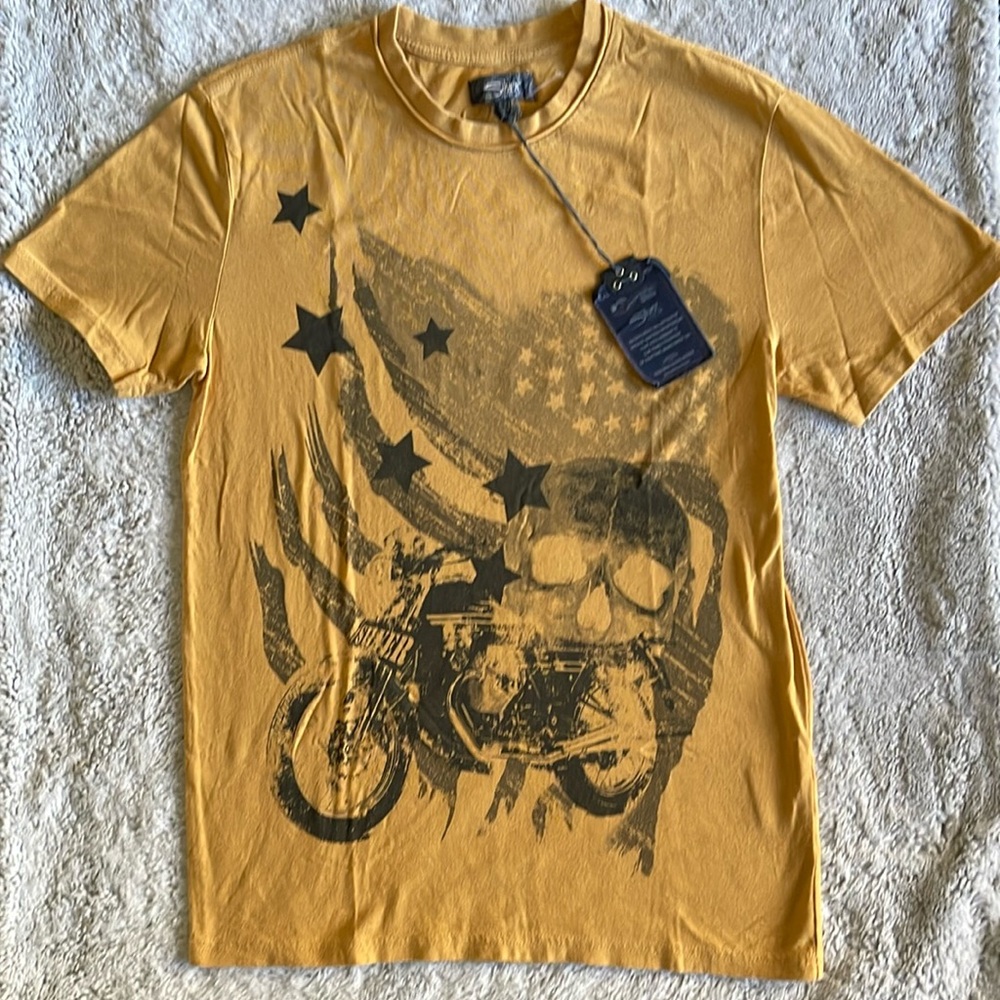 Silver motorcycles tee shirt  Size S  mustard black